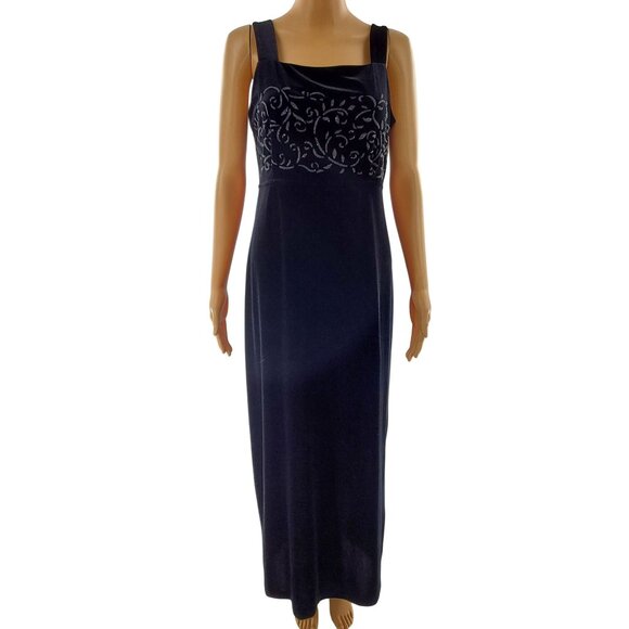 Vintage Black 80s 90s VELVET Maxi Dress sz 10 Medium Party Dress, Holiday Dress, - Picture 3 of 7
